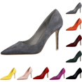 thumbnail image 4 of AUDeals Women Suede Pointed Closed Toe Stiletto Pumps, Fashion High Heel Dress Shoes, Comfort Footwear for Wedding, Party & Office Daily Wear (Grey, 9.5), 4 of 4
