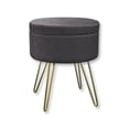 thumbnail image 1 of ITY International - Pouf en Velours / Repose-Pieds avec Rangement et Plateau, Base en Métal, Gris, 1 of 7