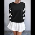 thumbnail image 4 of Blusa de Larga con Lazo Y2K para Mujer - Cuello Redondo Rojo con Lazo Navideño y de Año - Camisa Holgada Extragrande Negro S, 4 of 10