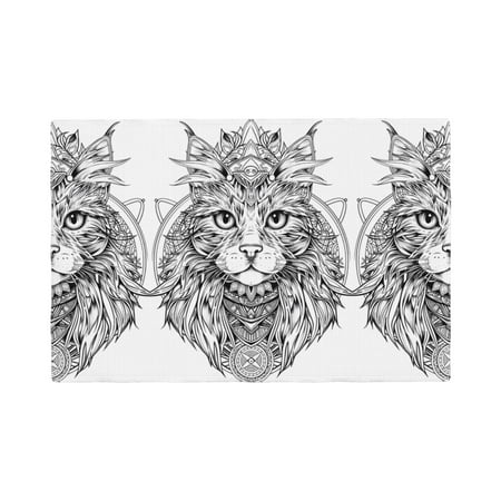 

Table Placemats Set of 6 - Intricate Cat Mandala 12x18 In Faux Linen Double Heat Resistant Place Mats Cloth Indoor/Outdoor Placemats Washable Table Mats for Dining Kitchen Party