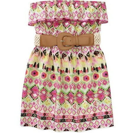 Susie Rose Juniors' Plus Woven Ruffle Tube Top w/ Belt