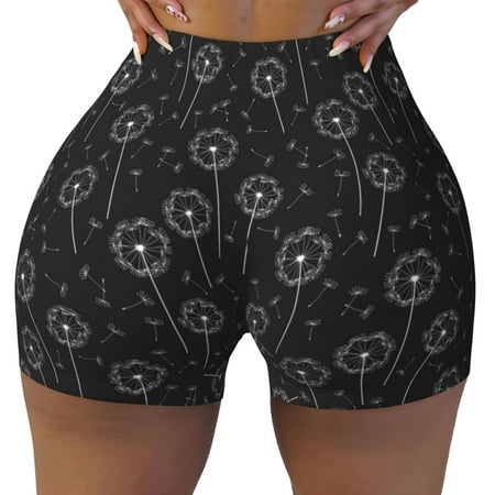 Workout Shorts Women  Flying Dandelion Biker Shorts for Women Running Gym Spandex Shorts Tummy Control