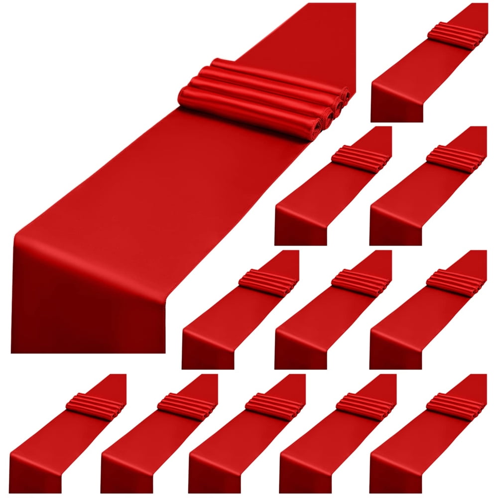 Pesonlook 12 Pack Red Satin Table Runner,12 x 108 inch Long Premium Smooth Table Runner for ...