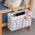 thumbnail image 3 of HZCrisp Bedside Caddy Organizer, Hanging Bedside Storage Basket with Large Pockets and Hooks, Canvas Multi-Function Organizer for Bunk Beds, Dorm Rooms, Hospital Beds – White Grid Pattern, 3 of 6