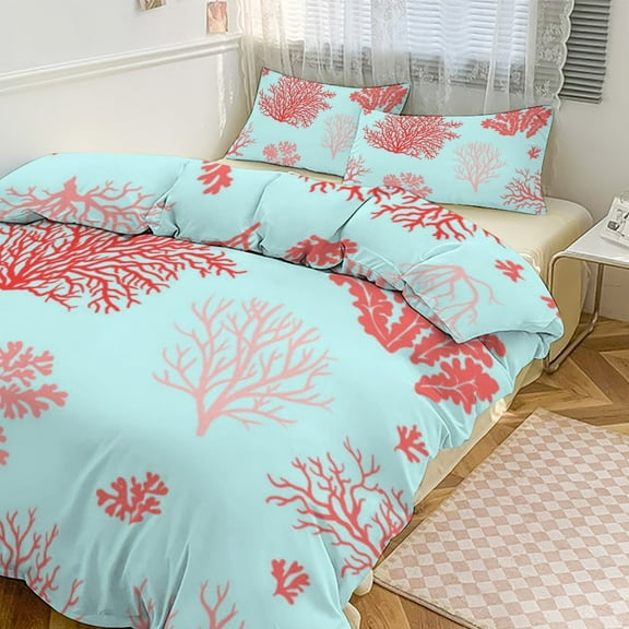 Marine Coral Bedding Set Couple Bedclothes Pillowcase Customized Home Textiles Bed Set for Bedroom Decoration