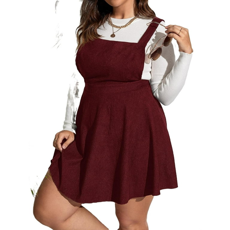 Casual Solid Straps Pinafore Overall Dress Maroon Plus Size Dresses Women s Walmart
