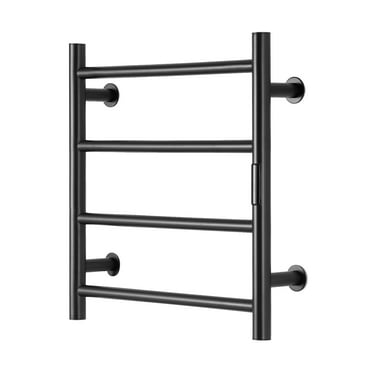 KFFKFF Wall-Mounted Towel Warmer with 4 Bars, Bathroom Towel Heating Rack, IPX5 Waterproof, Timer & LED Display, 5 Temperature Settings, Black