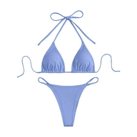 Jdkau Bikini Sets for Women Two Piece Triangle Bikini Set Sexy High Waisted Cheeky Swimsuit Halter Tie Back Bathing SuitsBU1 L