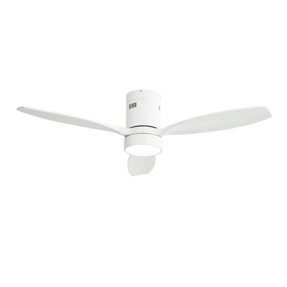 Witaxima 52 Inch Flush Mount Ceiling Fan with Light, Solid Wood Blades, Quiet Reversible Motor, Remote, White