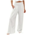 thumbnail image 2 of Dwellite Women Palazzo Pants Summer Flowy Wide Leg High Waist Lounge Trousers with Pockets Casual Beach Vacation Pant White XL, 2 of 8