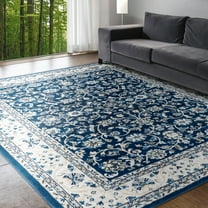 Madison Traditional 5' x 7' Dark Blue Polypropylene Indoor Area Rug