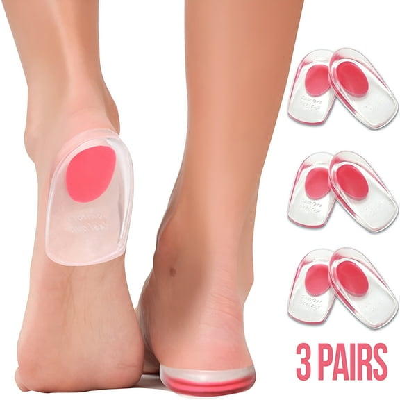 XIRQI Gel Heel Cups Plantar Fasciitis Inserts - Silicone Heel Cup Pads for Bone Spurs Pain Relief Protectors of Your Sore or Bruised Feet Best Insole Gels Treatment