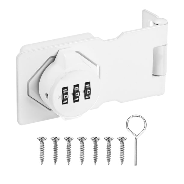 Cerradura de Combinación Sin Llave Uxcell 3.7" Pestillo de Contraseña Mecánico de Aleación de Zinc con Perilla de Giro Cerraduras de Hasp 90/180 Grados Cerradura de Puerta de Granero Blanca