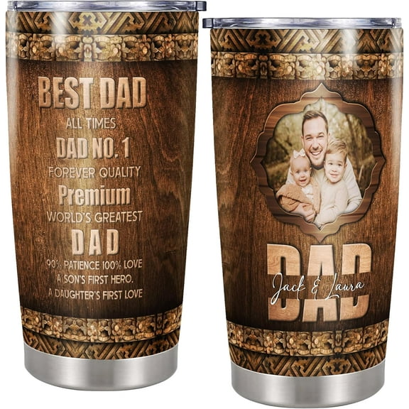 Personalized Dad Tumbler Custom Name Photos text Insulated Cup Travel Coffee Mug with Lid Stainless Steel 20oz Gifts for Daddy Fathers Day Birthday