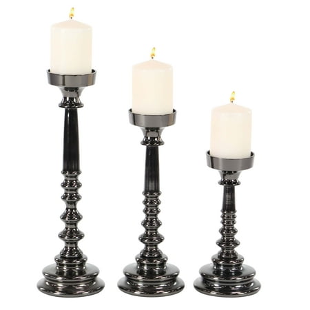 Decmode Set Of 3 Traditional Aluminum Segmented Black Candle Holders Decmode Set Of 3 Traditional Aluminum Segmented Black Candle Holders Silver