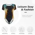 thumbnail image 4 of Bingfone Golden Cloud Winged Dog Pattern Women's Round Neck Bodysuit, Tight Snap Button Short Sleeve Bodysuit, Suitable for Party, Sports, Daily Wear-Small, 4 of 7