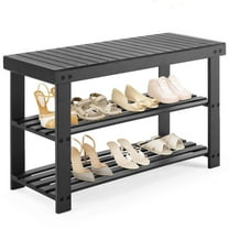 Gianna Shoe Rack Bench, 3-Tier Bamboo Storage Organizer, Black
