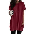 thumbnail image 6 of TYGHBN Women Summer Casual Fashion Short Sleeve Soild Color Hooded Long Double Pocket TShirt Top Set Shirt Blank Athletic Shirts Tech Pack Shirts for Women Tall Short Sleeve Tee Tops Womens Tee Tops, 6 of 6