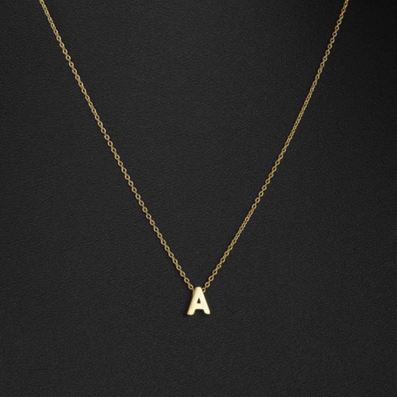 Fashion Gold Color Chain Initial Charms Necklace Pendant Metal Letters ...