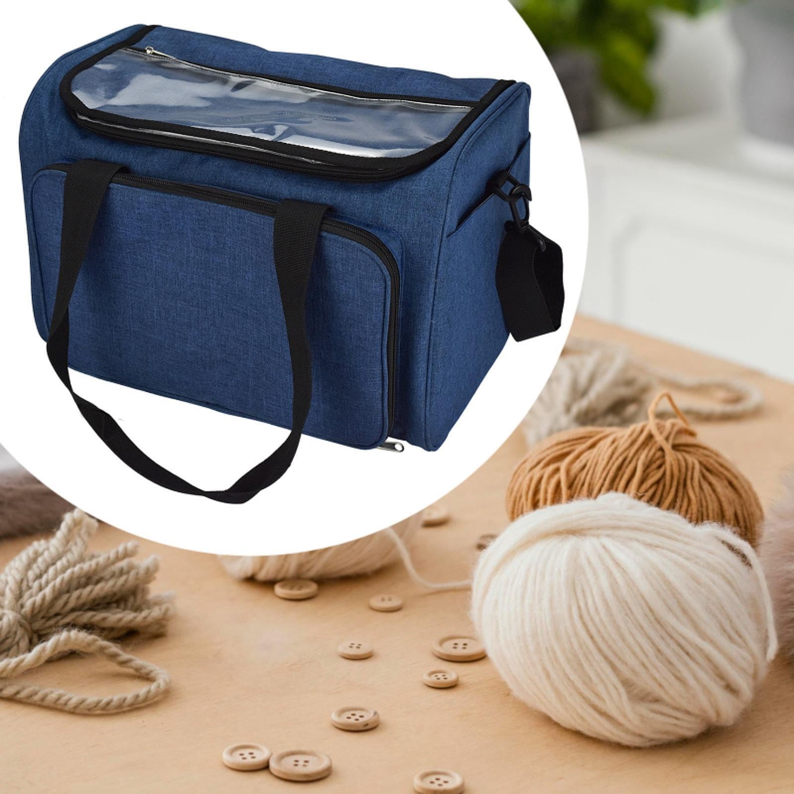 HILABEE Crochet Knitting Bag Organizer Crochet Bag Shoulder Bag Large Capacity Yarn Tote Organizer for Crocheting Unfinished Projects Blue