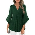 thumbnail image 7 of Womens Glitter Tops Ruffled 3/4 Length Bell Sleeve Sequin Sparkly Party Outfits V Neck Shiny Dressy Casual Blouses (S, Army Green), 7 of 7