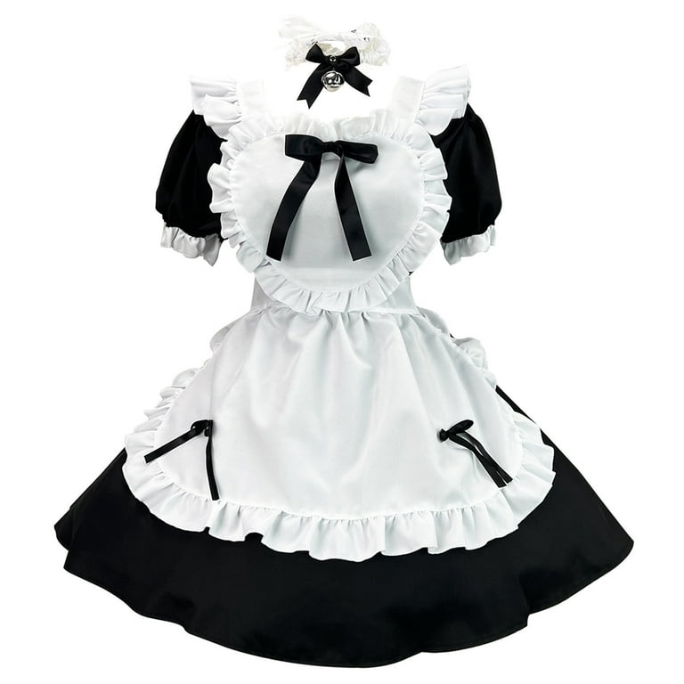 Dwaogom Women Lovely Maid Cosplay Costume Outfit Dress Clothes Dress Bow  Apron Short Sleeved Collar Lace Halter Dresses For Women Black Dress For  Girls Sequin Dress - Walmart.com