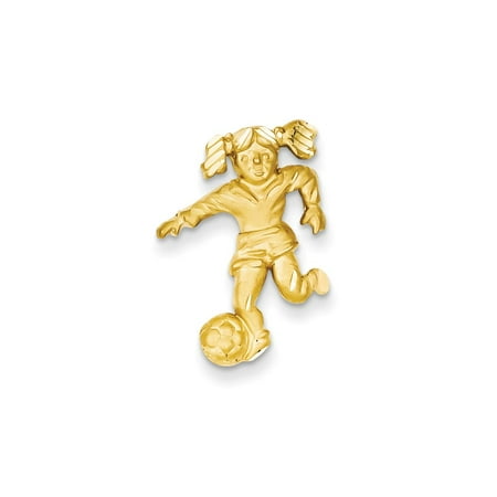 Player Charm 14kt Gold Jewelry - 14k Yellow Gold Solid Satin Diamond-Cut Open-Backed Girl Soccer Player Pendant Charm (17mm x 20mm)