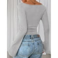 thumbnail image 5 of TrdSipl Womens Long Sleeve Shirts 2025 Fall Ruched Sides Bell Sleeve Boat Neck Basic Tee Lounge Slim Fit Ribbed Crop Tops Y2k Outfit Stylish Clothes, 5 of 6