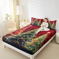 thumbnail image 4 of Feelyou Green Red Tree Bed Sheets, Bling Gold Stars King Sheets, Merry Christmas Sheet Set, Luxury Bedroom Decor,4 Pieces, 4 of 7