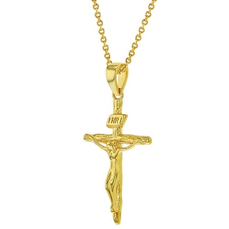 gold jesus cross 18k pendant plated necklace crucifix christ religious walmart necklaces