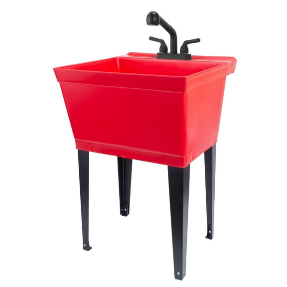 Tehila Utility Sink with Black Pull-Out Faucet 19 Gallon - Red