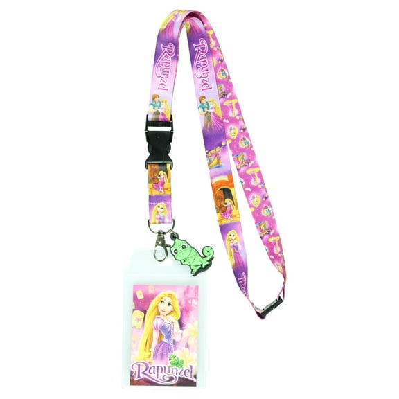 Disney Tangled Princess Rapunzel Scenes Breakaway Lanyard ID Badge Holder with 2" Rubber Pascal Charm