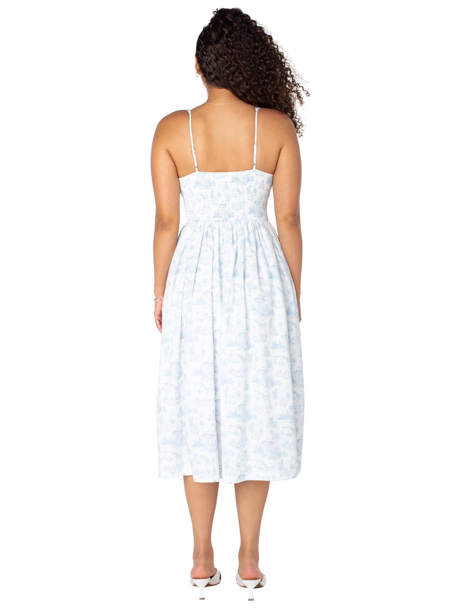 Bridgerton Celebrity Pink Women's and Women's Plus Basque Waist Midi Toile Dress, Sizes XS-4X