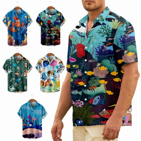 

Family Matching Sea Short Sleeve Button Down Polo Shirts Regular Fit Summer Costume Up to 8XL
