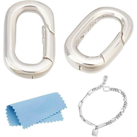 2pcs Oval Clasp 925 Sterling Silver Spring Gate Rings Necklace Enhancer Shortener Clasp Metal Spring Gate Rings Connector Carabiner Bail Clasp for Jewelry Finding Necklace Bracelet Making
