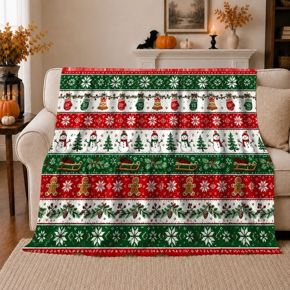 Whimsical Holiday Snowmen Pine Tree Knit Scene Festive, Festive Holiday Scene, Warm Flannel Blanket for Living Room and Family Room, Art Lovers Christmas Gift, Festive Home Decor