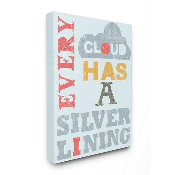 The Kids Room By Stupell Red Blue and Yellow Every Cloud Has A Silver Lining Textured Typography Stretched Canvas Wall Art, 30 x 40