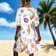 thumbnail image 4 of Vestido de Verano de Manga Corta Concha Impresión Cuello en V Reunido Vestido de Resort de Línea A, Vestido de Manga Azul de Puff para las Mujeres de Vacaciones, 4 of 6
