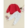 thumbnail image 5 of FEORJGP Toddler Boy Valentine's Day Outfits Infant Baby Long Sleeve Sweatshirt Crew Neck Pullover Letter Print Tops and Drawstring Sweatpants Elastic Pants for Fall Clothes, 5 of 9