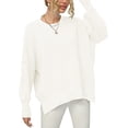 thumbnail image 3 of Jinsinto Women Crewneck Batwing Sleeve Oversized Side Slit Ribbed Knit Pullover Sweater Top White XL, 3 of 5
