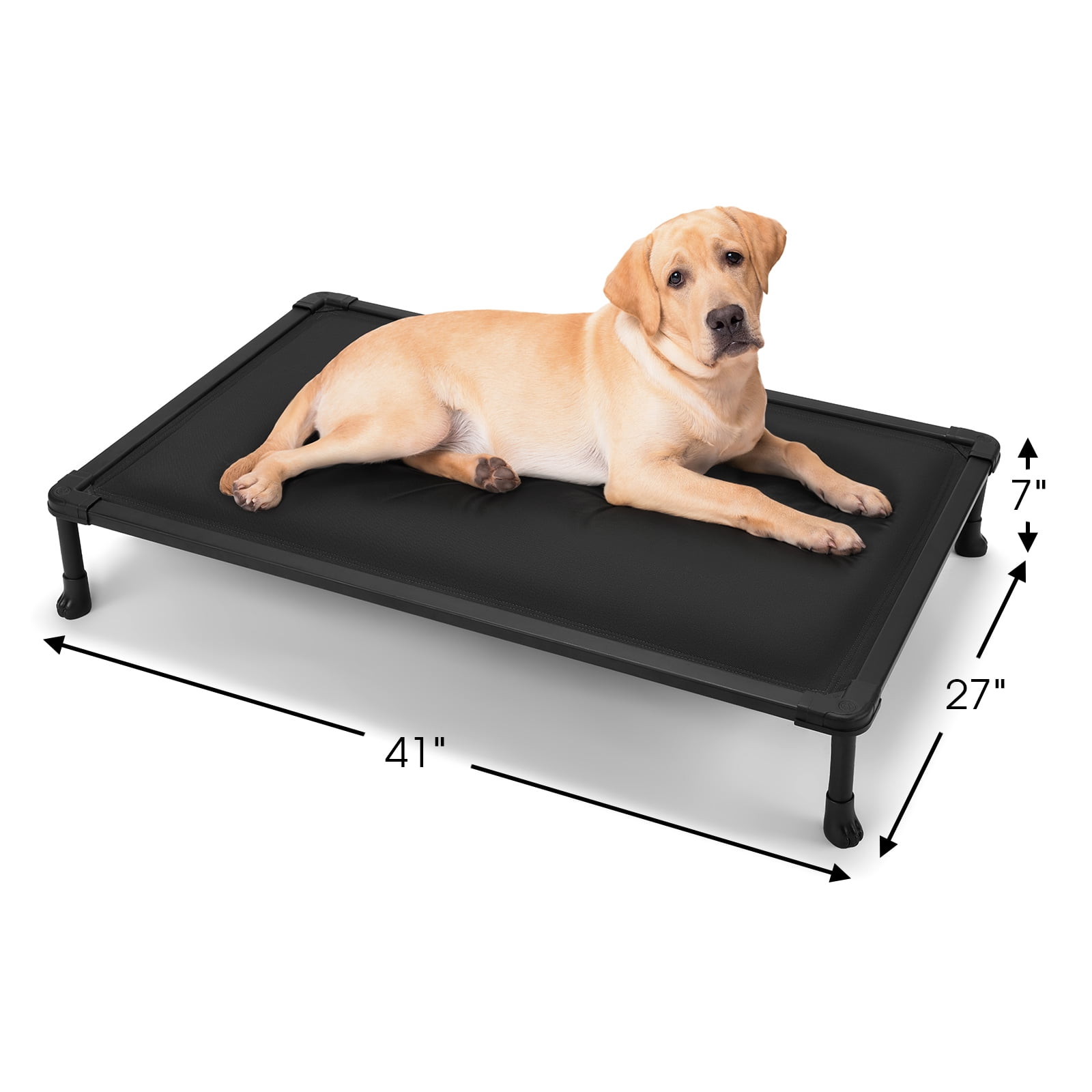 Veehoo Chew Proof Elevated Dog Bed, Indestructible Raised Dog Cot, Orthopedic Dog Platform Bed with Soft Padded Mat, Durable Waterproof Pet Cot for Indoor, Outdoor or Crate, 41-Inch, Black