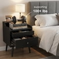 thumbnail image 3 of LEDREM Mid-Century Nightstand Set of 2 with Hidden Drawers, Bedside Tables with Solid Wood Legs, 15.7x19.7x27.4 Inches, Ebony Black, 3 of 6