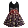 thumbnail image 6 of Women's Casual Fashion Christmas Holiday Print V-Neck Vintage Dress, Holiday Print, Retro Style, Party Wear, Casual Dress, Festive, Comfort,Red,M, 6 of 6