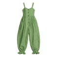 thumbnail image 5 of Women Button Down Cotton Jumpsuits Plain Strap Sleeveless Casual Wide Legs Rompers Loose Overall with Pockets, 5 of 6