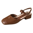 thumbnail image 4 of Rokment Mary Jane Square Closed Toe Dressy Sandals for Women Bride Wedding Elegant Casual Leather Ankle Strap Chunky Block Low Heels Dress Ballet Flat Brown Size 7.5, 4 of 4