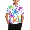 thumbnail image 2 of Vibrant Tropical Palm Tree Print Boys Polo Shirt, Quick-Dry Short Sleeve Polo for Kids, All Over Colorful Summer Beach Vacation Shirt,Size 12-13 T, 2 of 7
