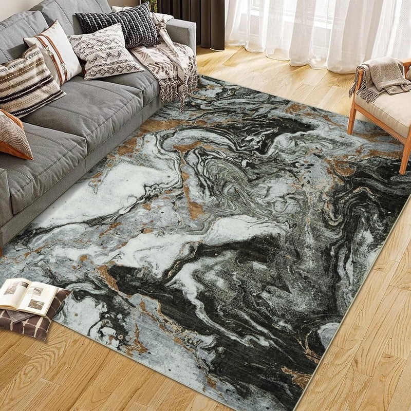 8'x10' Boho Vintage Area Rug – Soft Modern Abstract Design, Machine Washable Non-Slip Carpet for Living Room, Farmhouse, Kids Room & Dining Room Dark Green