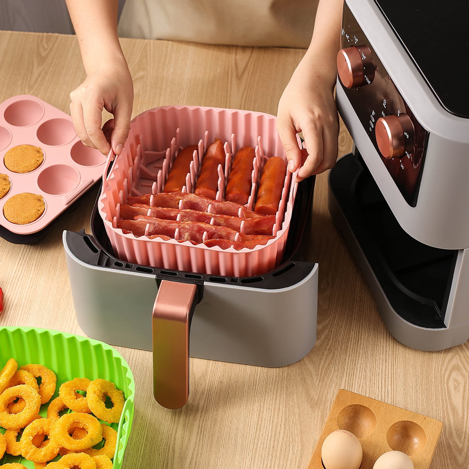 tasrioml Air Fryer Silicone Basket Liners Large Square Oven Pan BBQ Grill Reusable Cake Molds for Hot Dogs Bacon Jelly