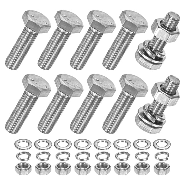 Uxcell Paquete de 10 Tornillos de Cabeza Hexagonal con Tuercas, Arandelas Planas y de Bloqueo M6x20mm