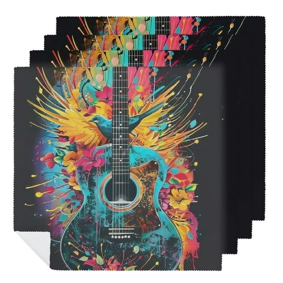 PHYHOO Watercolor Music Guitari Dinner Napkins Soft Cloth Napkins Printed Table Napkins for Parties Weddings Event  2 PCS